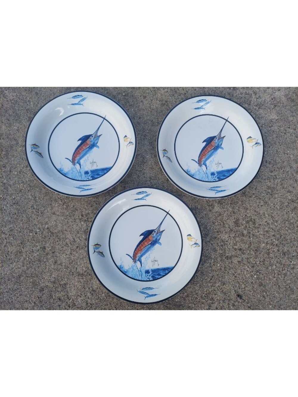 3 Bass Pro Shop Guy Harvey Cabo 7 1/2" Salad Plates Swordfish